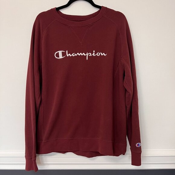Champion Lightweight Logo Sweatshirt Size Lg Burgundy - Picture 2 of 12